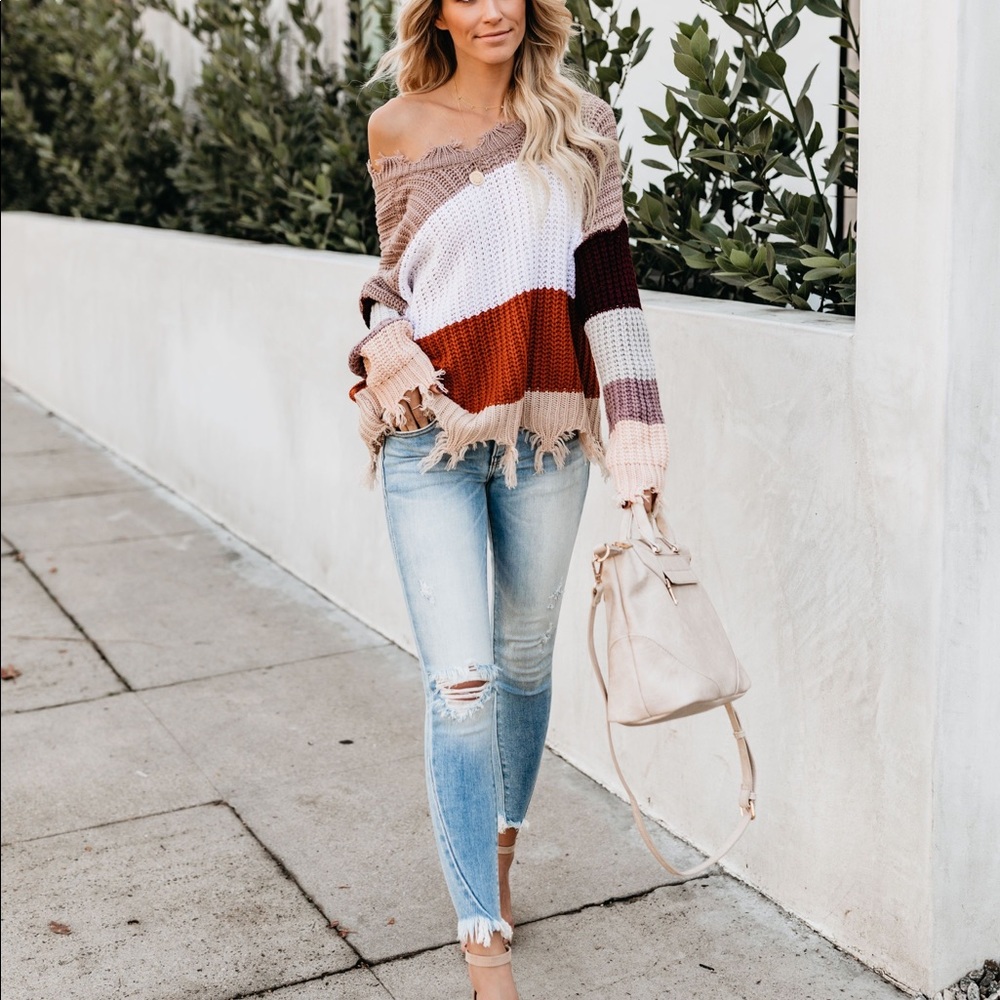 MOCHACCINO STRIPED DISTRESSED SWEATER - Picture 6 of 6